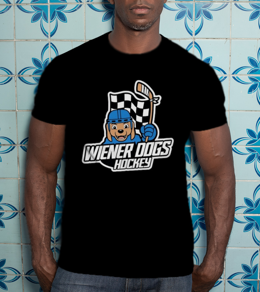 Wiener Dogs Hockey Dachshund Checkered Flag Ice Sports T-Shirt
