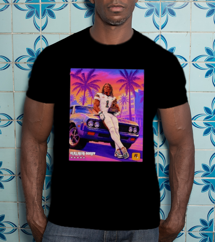 Malachi Goney No 1 Miami Hurricanes Heisman Trophy Rockstar Retro Vice City Vibes T-Shirt