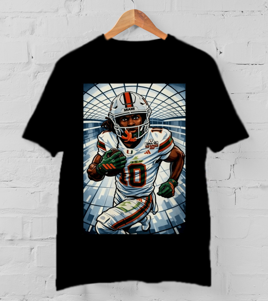 Miami Hurricanes Malachi Toney #10 Dynamic Football Player Illustrated T-Shirt