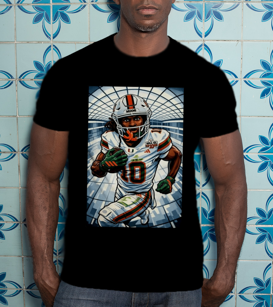 Miami Hurricanes Malachi Toney #10 Dynamic Football Player Illustrated T-Shirt