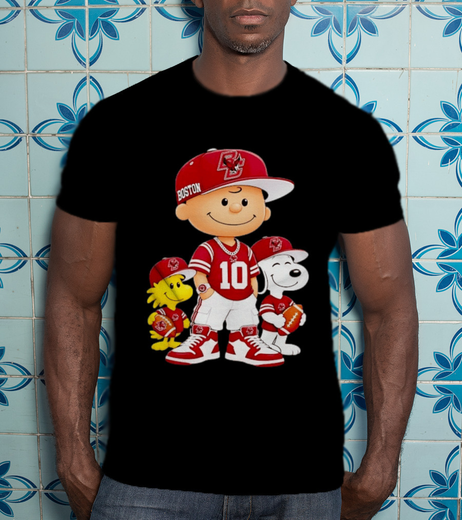 Boston College Eagles Charlie Brown Woodstock Snoopy Number 10 Football Fans T-Shirt