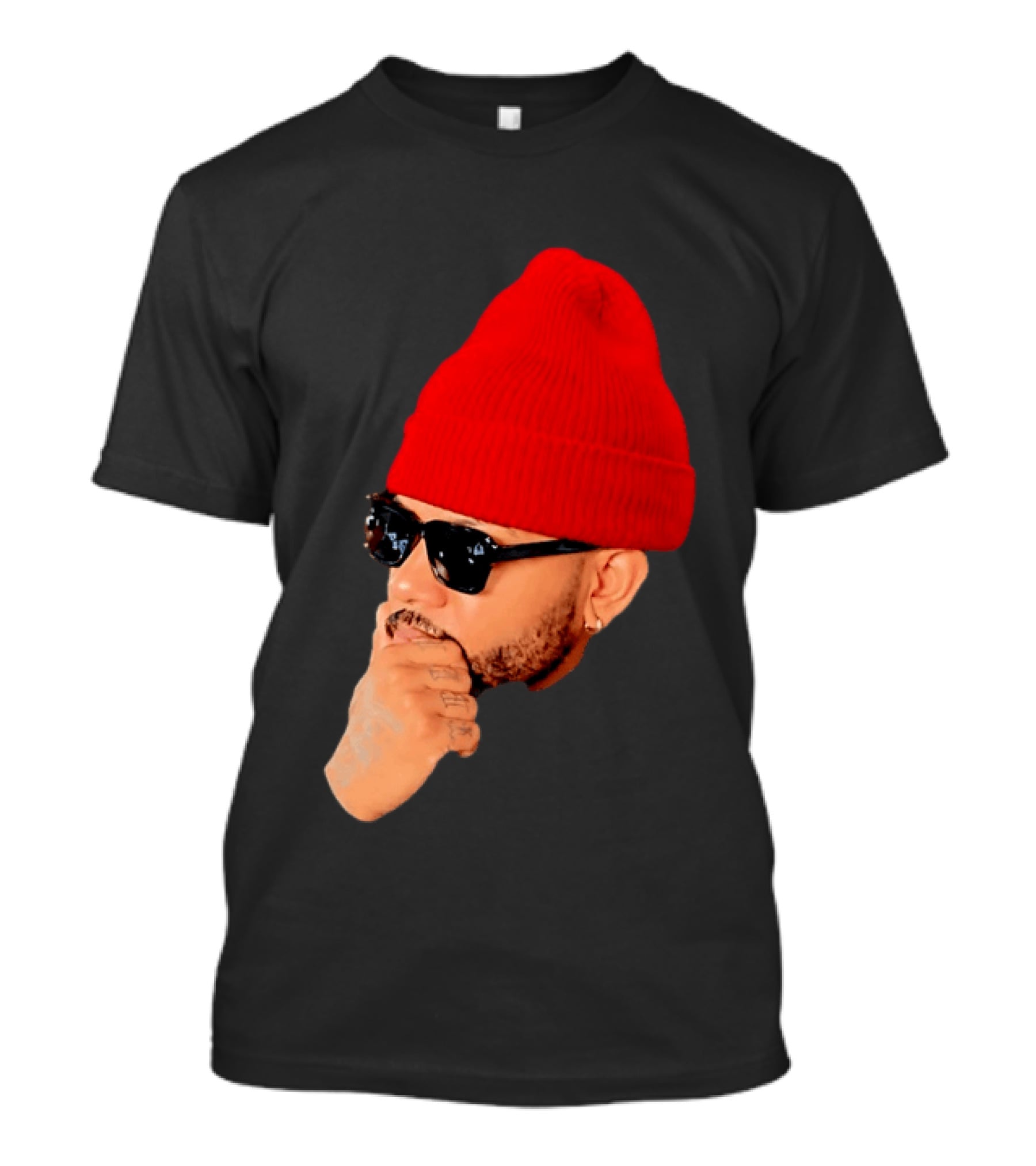 Bryson Tiller Wearing Red Beanie And Sunglasses T-Shirt