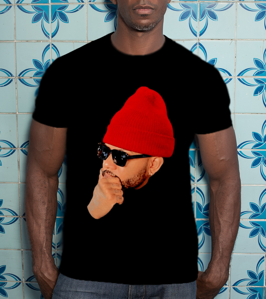 Bryson Tiller Wearing Red Beanie And Sunglasses T-Shirt