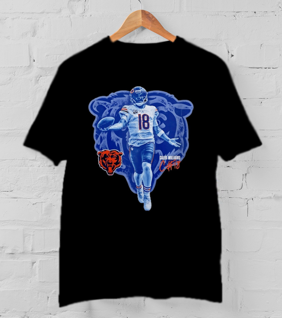 Caleb Williams 18 Chicago Bears Football Player With Bear T-Shirt