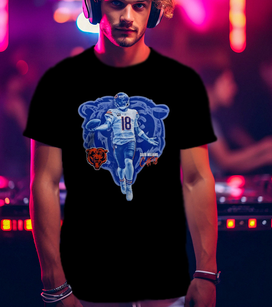 Caleb Williams 18 Chicago Bears Football Player With Bear T-Shirt