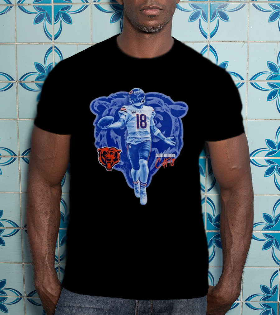 Caleb Williams 18 Chicago Bears Football Player With Bear T-Shirt