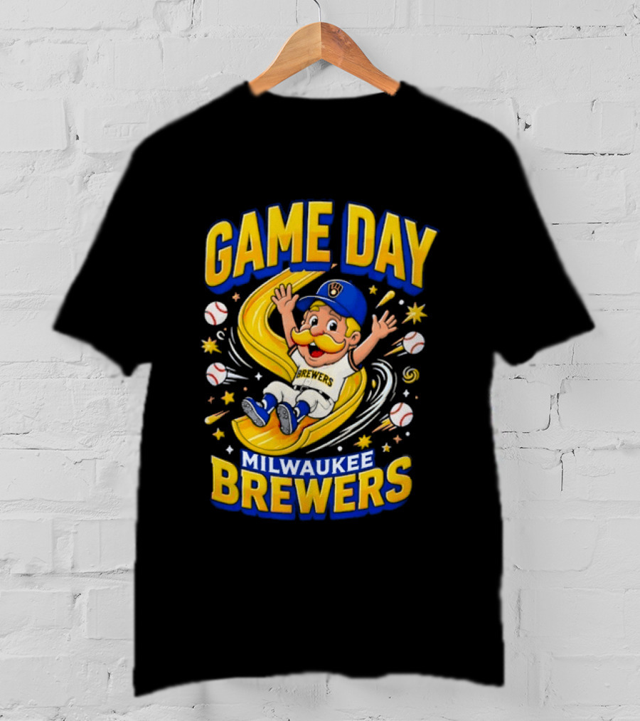 Milwaukee Brewers Game Day Cartoon Mascot Excitement T-Shirt
