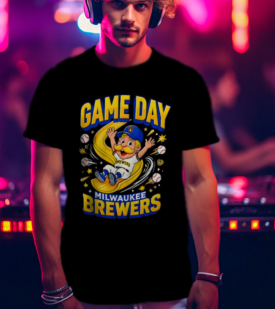 Milwaukee Brewers Game Day Cartoon Mascot Excitement T-Shirt