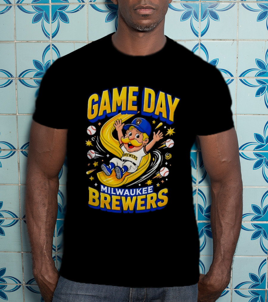 Milwaukee Brewers Game Day Cartoon Mascot Excitement T-Shirt