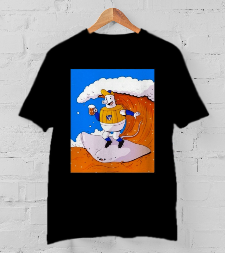 Milwaukee Brewers Mascot Surfing Stingray Wearing Uniform With Beer T-Shirt