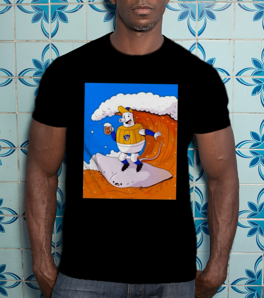 Milwaukee Brewers Mascot Surfing Stingray Wearing Uniform With Beer T-Shirt