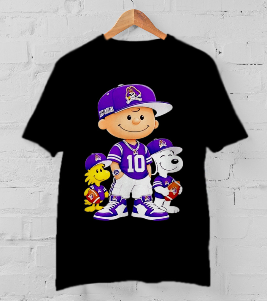East Carolina Pirates Charlie Brown Woodstock Snoopy Number 10 Football Fans T-Shirt