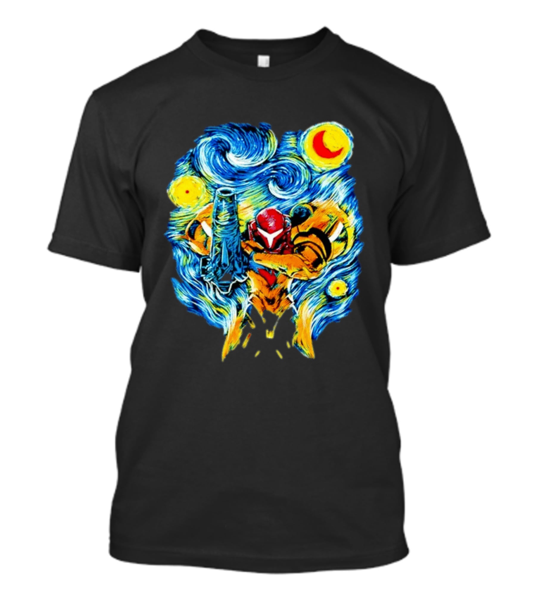 Samus Aran Starry Night Mashup Metroid Vincent Van Gogh T-Shirt