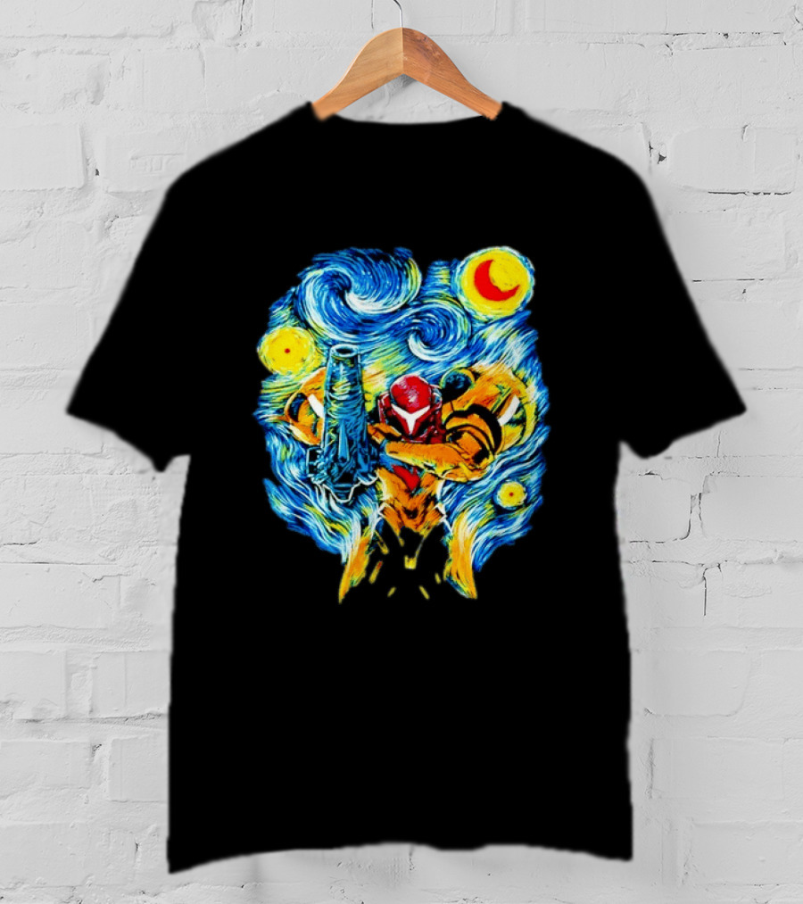Samus Aran Starry Night Mashup Metroid Vincent Van Gogh T-Shirt