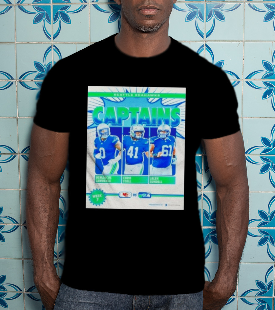 Seattle Seahawks Captains Demarcus Lawrence Chris Stoll Jalen Sundell Week 7 Football Matchup Chiefs Vs Seahawks T-Shirt