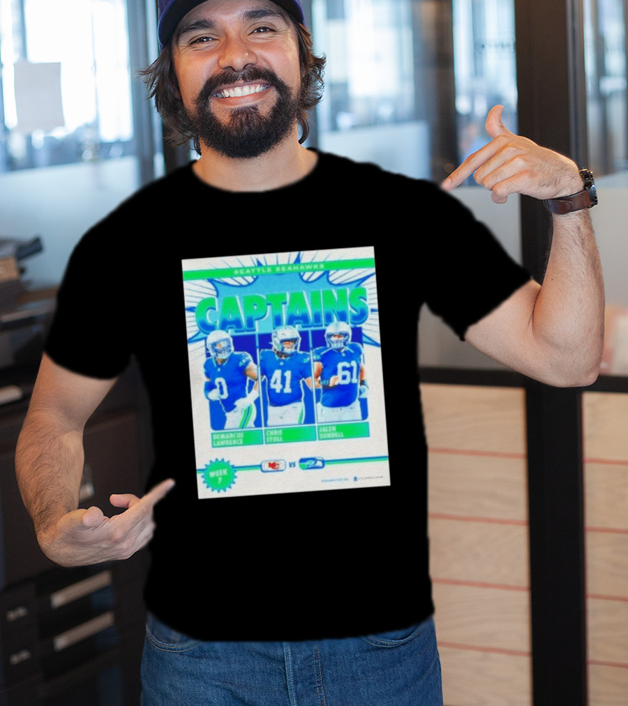 Seattle Seahawks Captains Demarcus Lawrence Chris Stoll Jalen Sundell Week 7 Football Matchup Chiefs Vs Seahawks T-Shirt