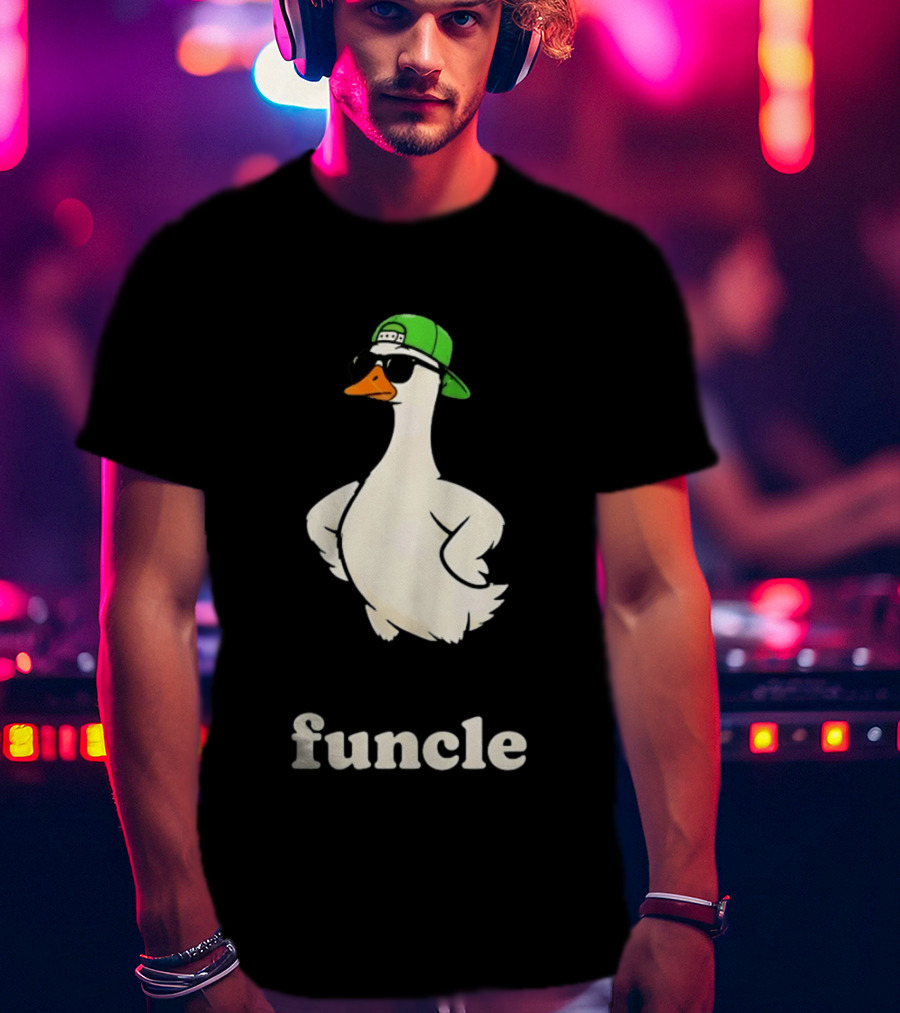 Funcle Goose In Sunglasses And Green Cap Fun Uncle T-Shirt