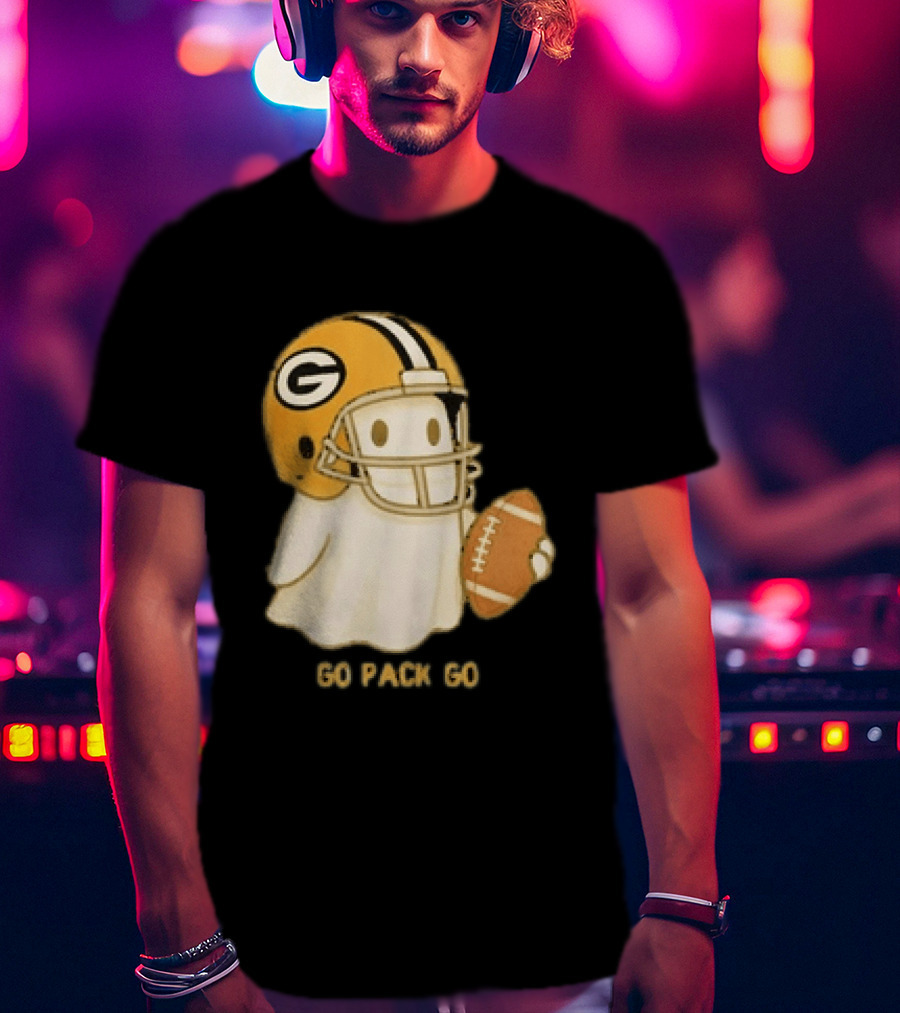 Green Bay Packers Ghost Go Pack Go Football Helmet Fan Gear T-Shirt