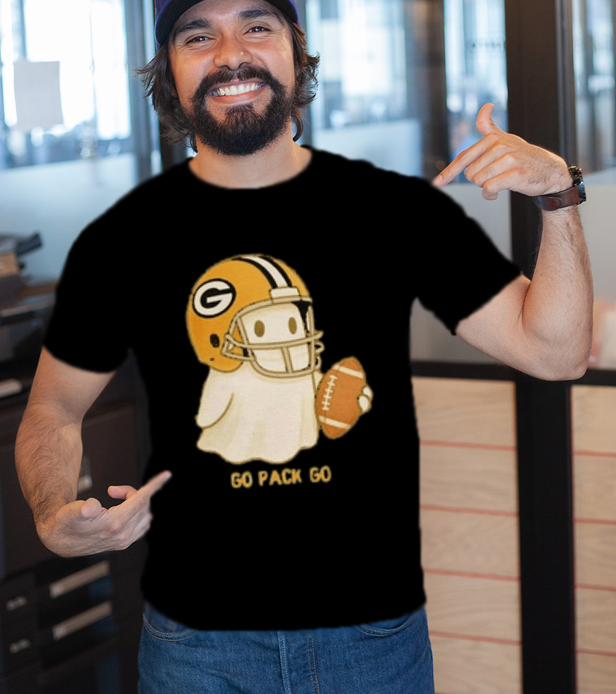Green Bay Packers Ghost Go Pack Go Football Helmet Fan Gear T-Shirt