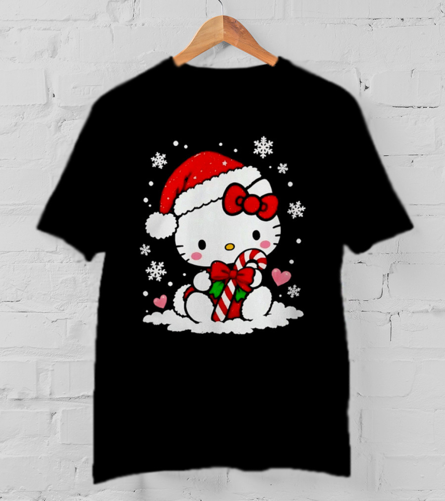 Hello Kitty Sweet Christmas Santa Candy Cane Snowflakes T-Shirt