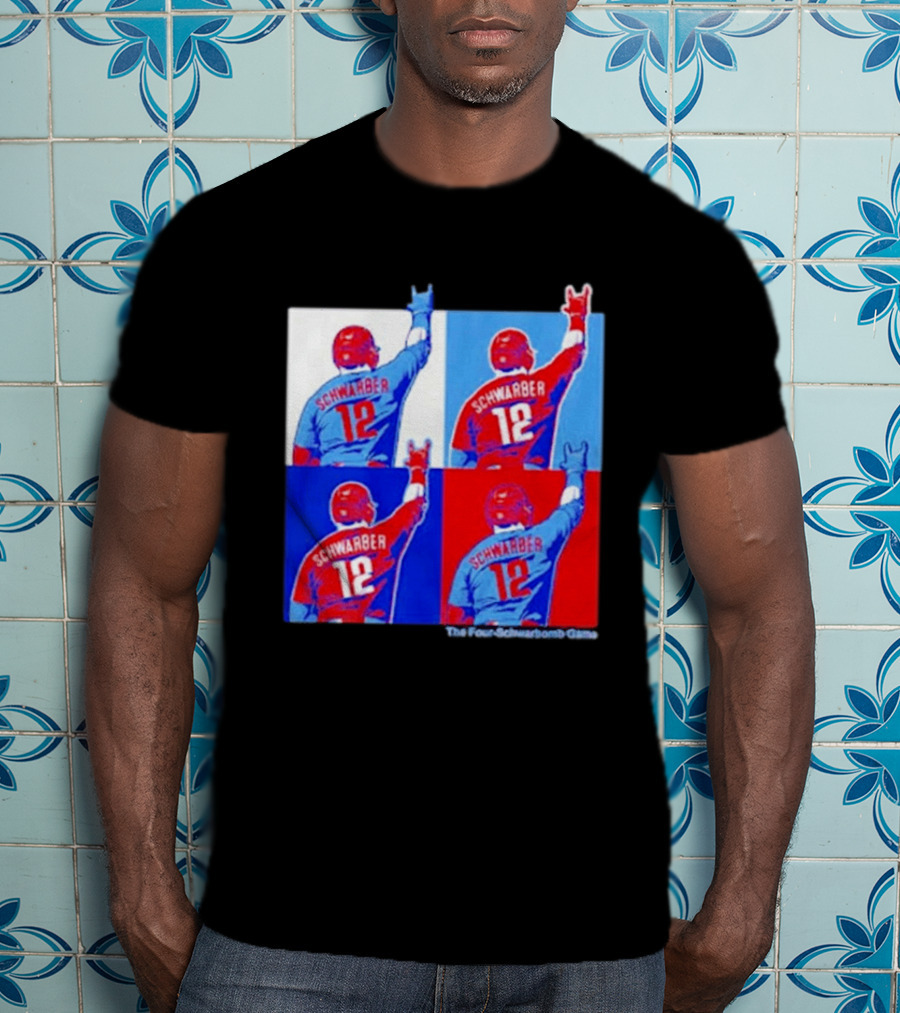 The Four Schwarbomb Game Kyle Schwarber 12 Red Blue Pop T-Shirt