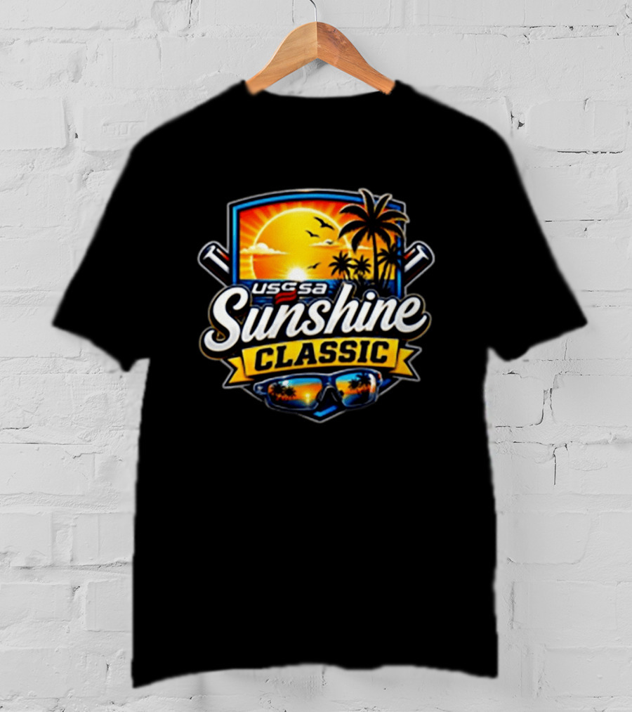USSSA 13th Annual Sunshine Classic Baseball Tournament With Tropical Sunset And Palm Trees T-Shirt