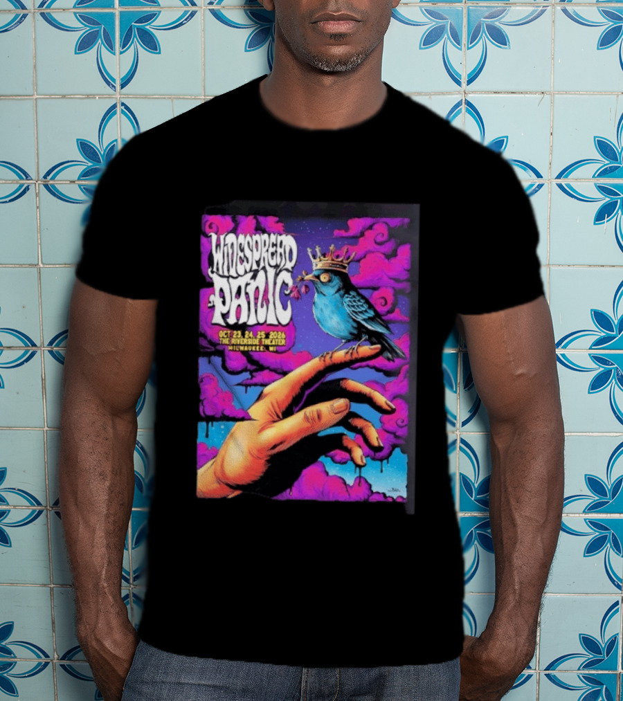 Widespread Panic October 23 24 25 2026 Riverside Theater Milwaukee Concert Bluebird Crown T-Shirt