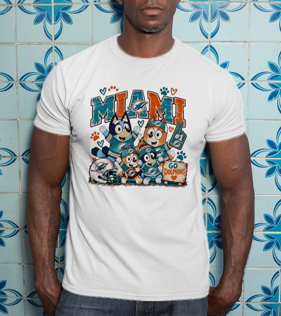 Bluey And Bingo Miami Dolphins Fans Go Dolphins Number One Fan Miami Football T-Shirt