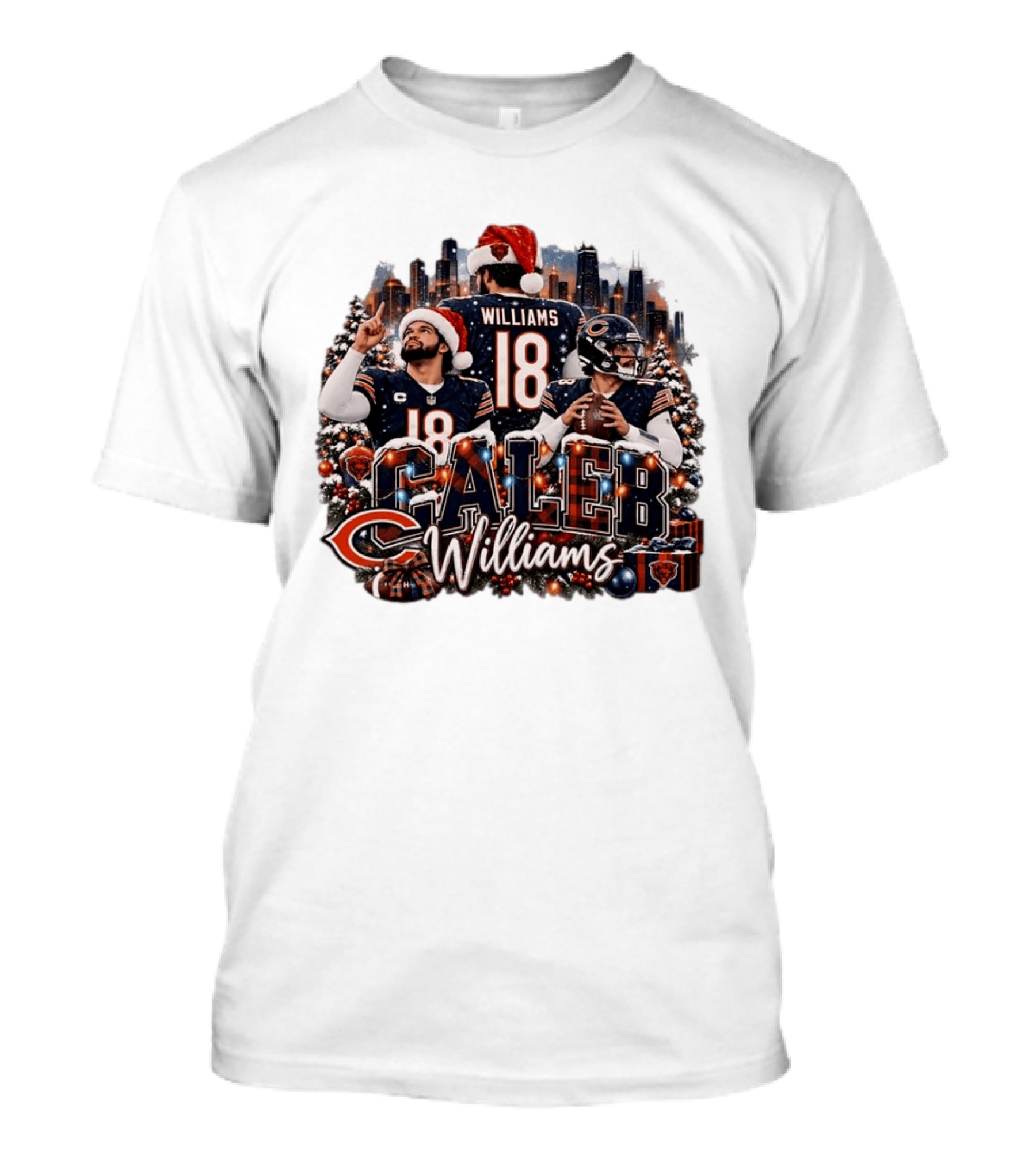 Caleb Williams 18 Chicago Bears Christmas Holiday Santa Hat T-Shirt