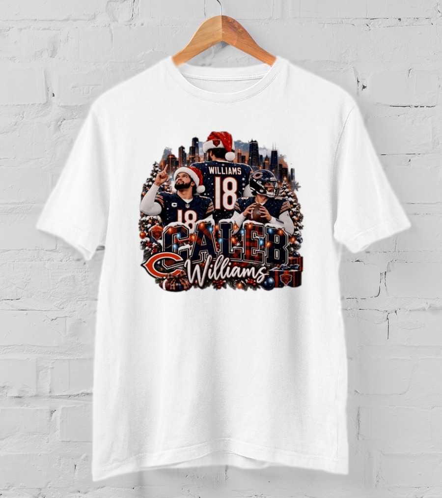 Caleb Williams 18 Chicago Bears Christmas Holiday Santa Hat T-Shirt