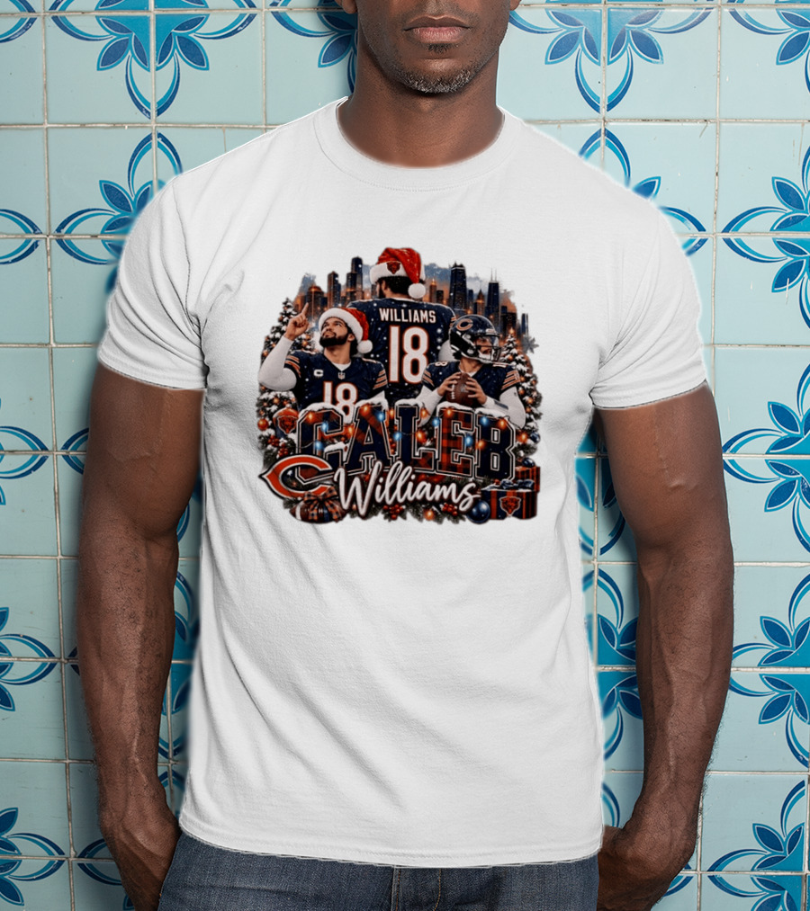 Caleb Williams 18 Chicago Bears Christmas Holiday Santa Hat T-Shirt