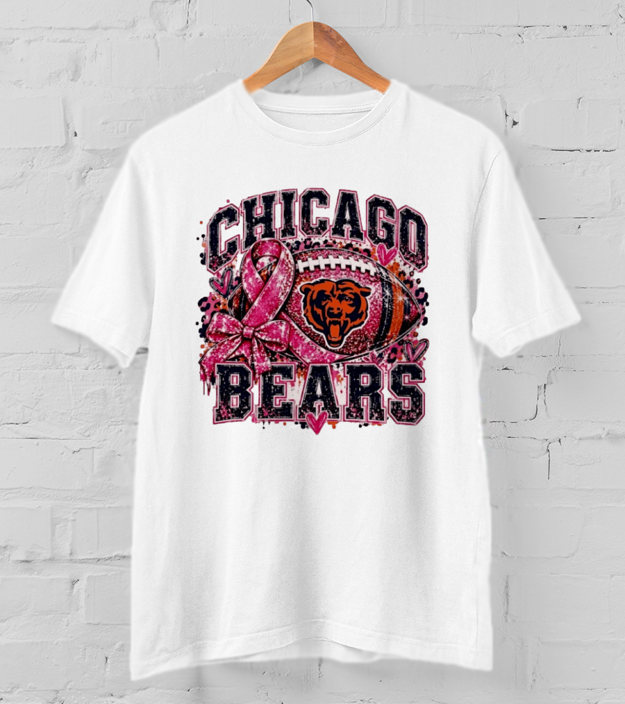 Chicago Bears Breast Cancer Awareness Pink Ribbon Football T-Shirt