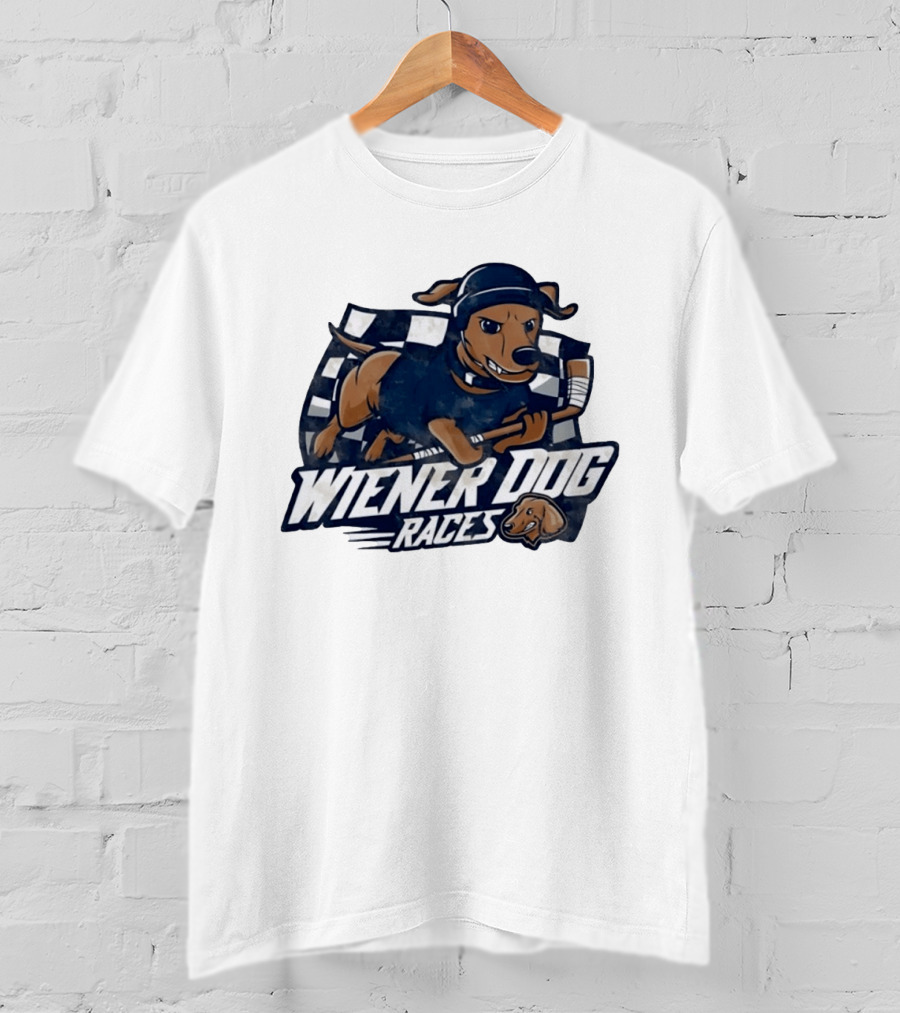 Wiener Dog Races Distressed Dachshund Racing Checkered Flag T-Shirt