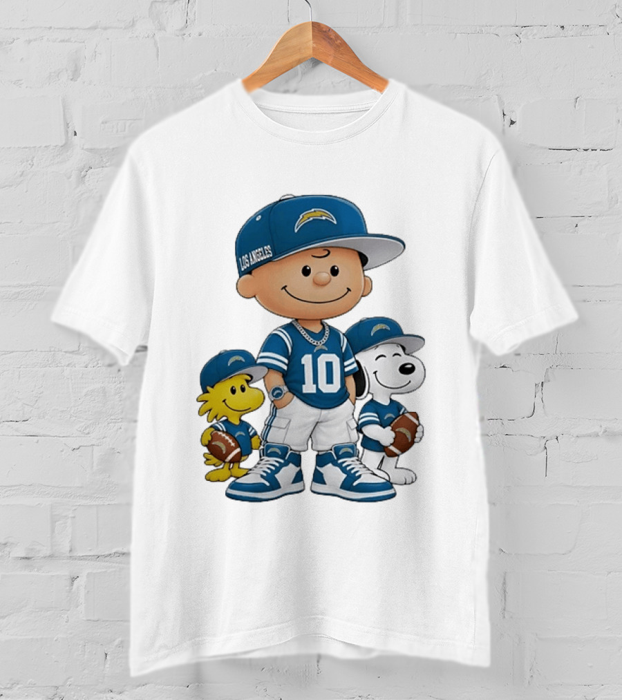 Los Angeles Chargers Charlie Brown Snoopy Woodstock Number 10 Football Fans T-Shirt