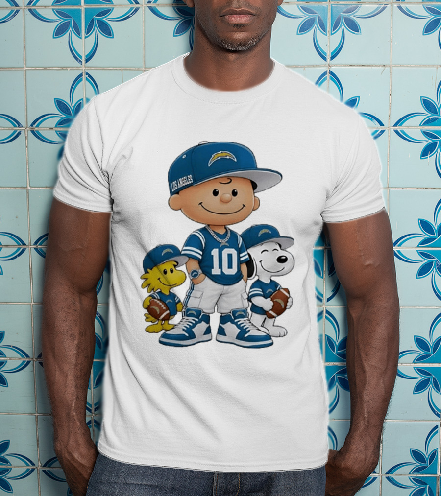 Los Angeles Chargers Charlie Brown Snoopy Woodstock Number 10 Football Fans T-Shirt