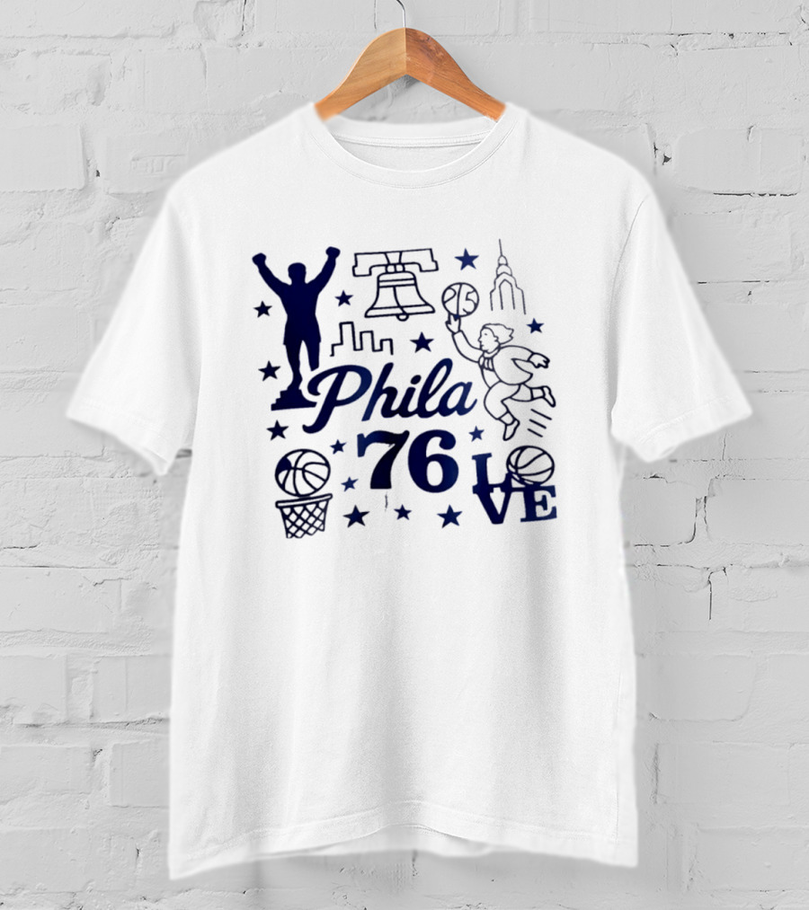 Phila 76 Philadelphia Basketball Skyline Bell And Love T-Shirt