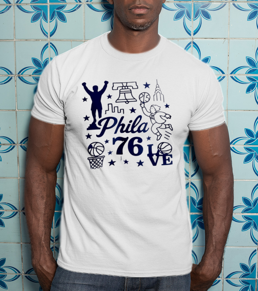 Phila 76 Philadelphia Basketball Skyline Bell And Love T-Shirt