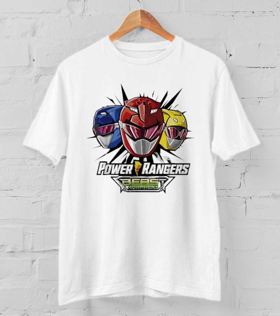 Power Rangers Beast Morphers Red Blue Yellow Helmet Trio T-Shirt