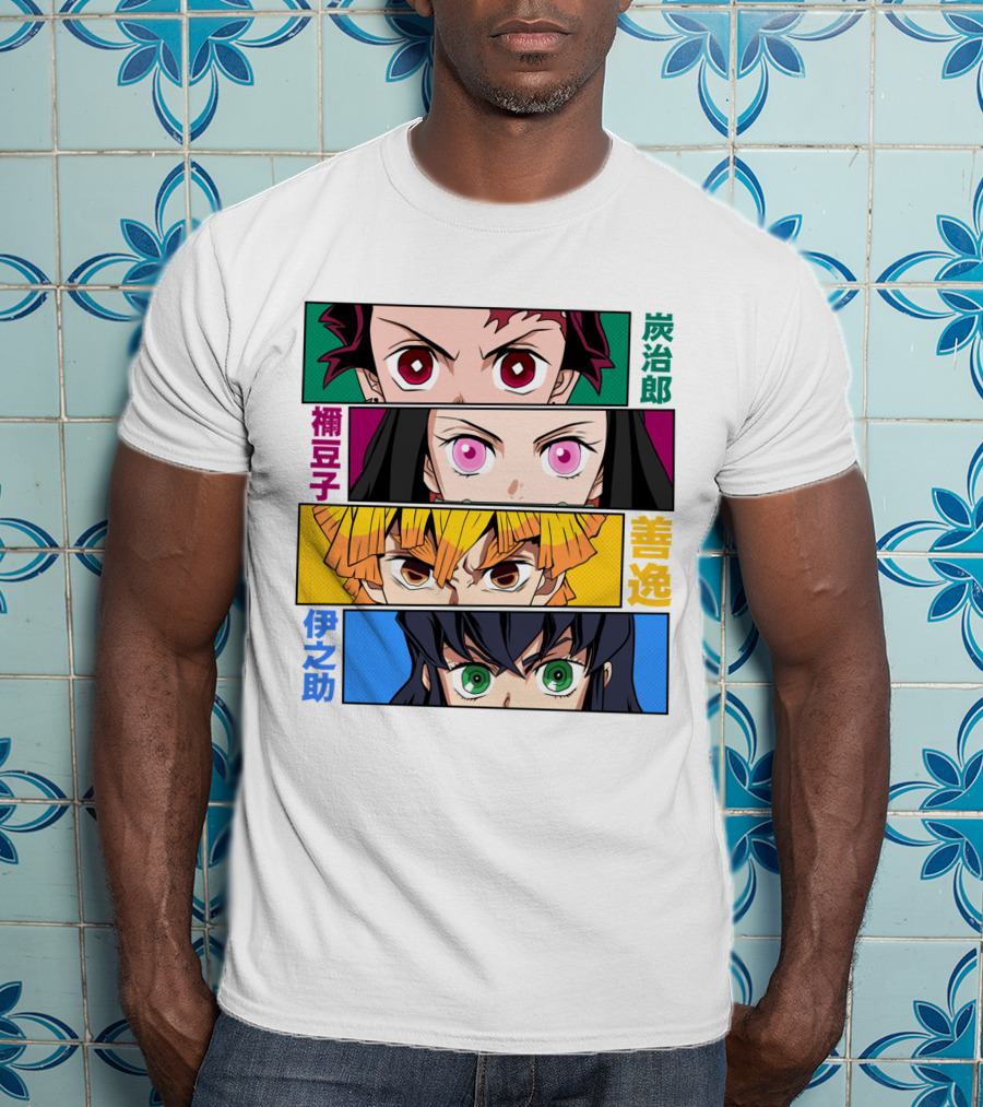 Demon Slayer Kimetsu No Yaiba Tanjiro Nezuko Zenitsu Inosuke Character Faces T-Shirt
