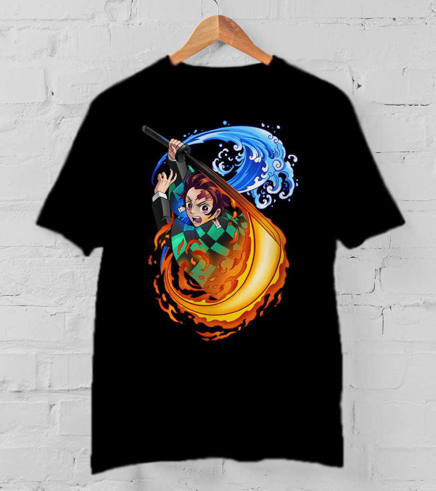 Demon Slayer Kimetsu No Yaiba Tanjiro Kamado Water And Fire Attack T-Shirt