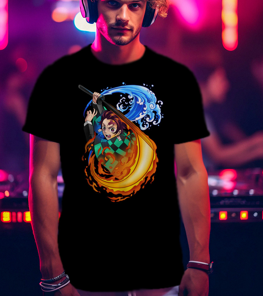 Demon Slayer Kimetsu No Yaiba Tanjiro Kamado Water And Fire Attack T-Shirt