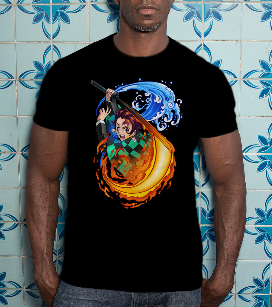 Demon Slayer Kimetsu No Yaiba Tanjiro Kamado Water And Fire Attack T-Shirt