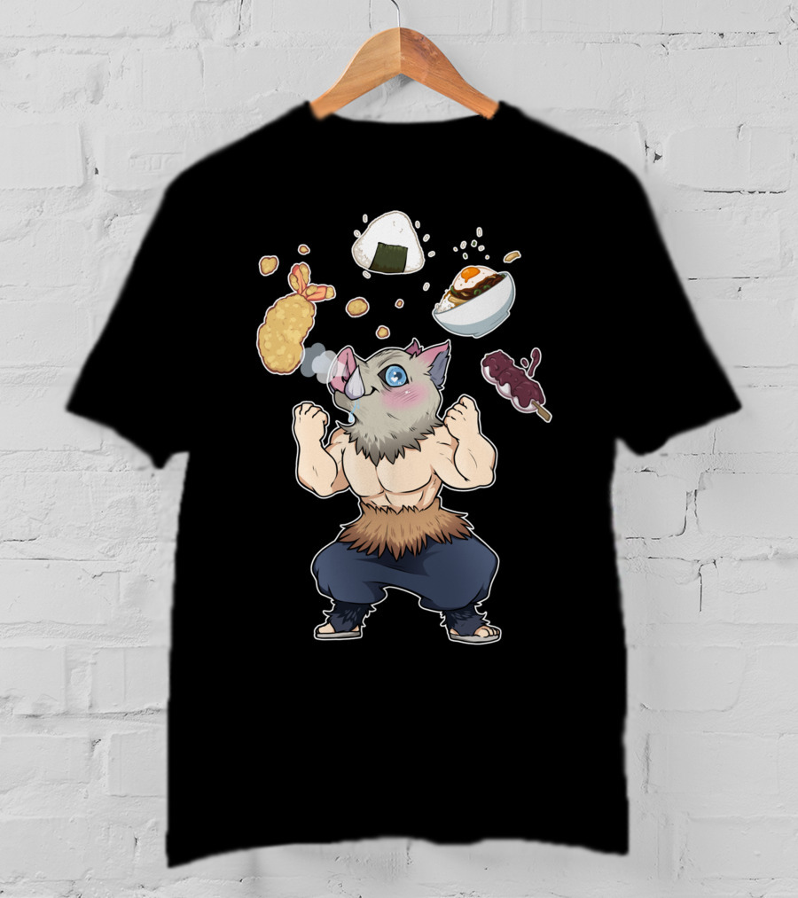 Demon Slayer Kimetsu No Yaiba Inosuke Enjoying Japanese Food T-Shirt