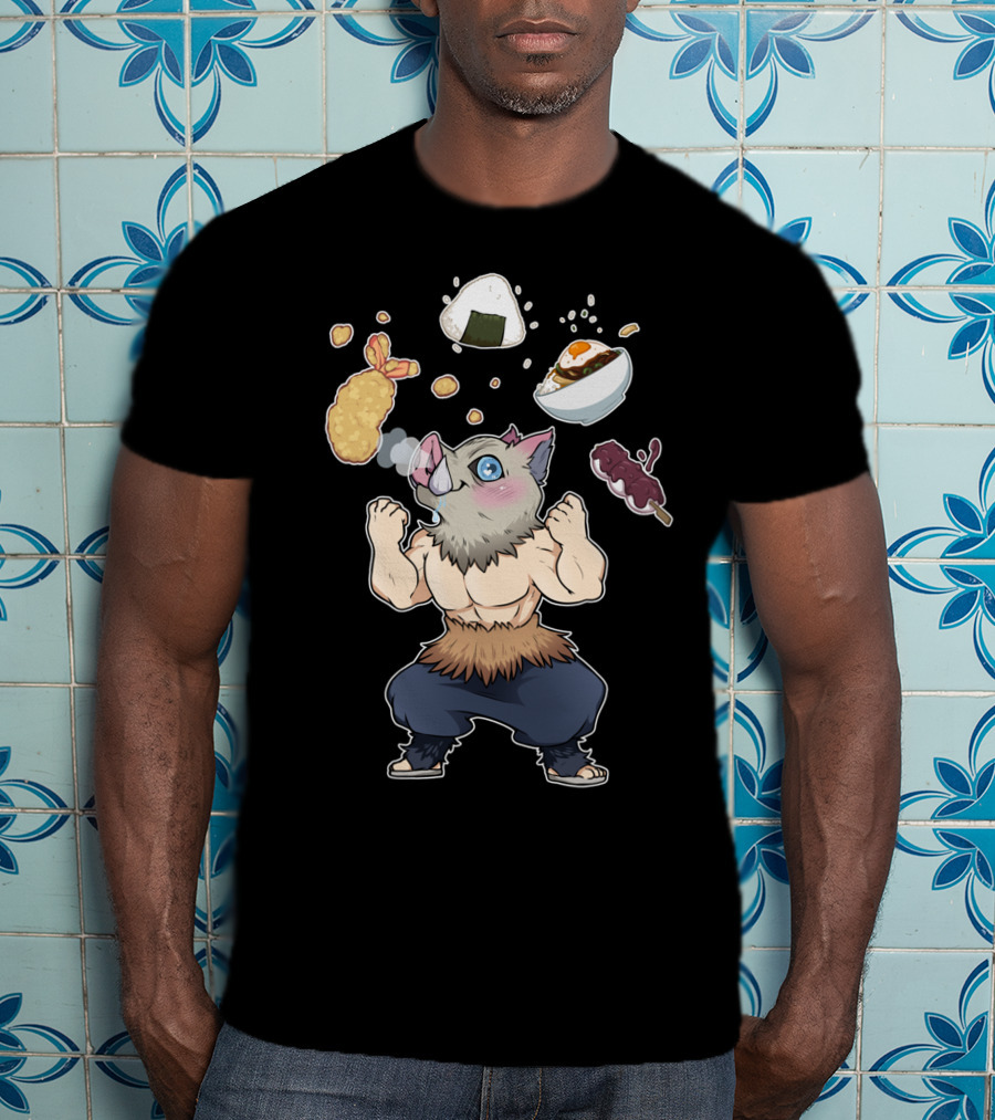 Demon Slayer Kimetsu No Yaiba Inosuke Enjoying Japanese Food T-Shirt