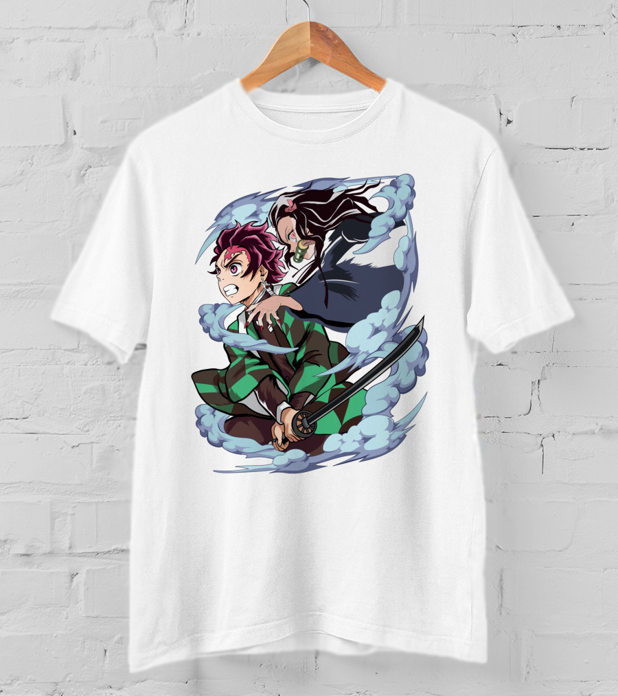 Demon Slayer Kimetsu No Yaiba Tanjiro Nezuko Anime Characters Sword Action Scene T-Shirt