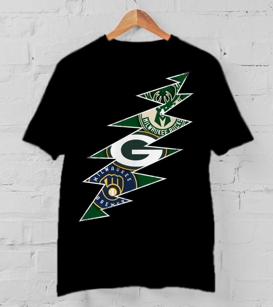 Green Bay Packers Milwaukee Brewers Milwaukee Bucks Grateful Dead Lightning Bolt T-Shirt