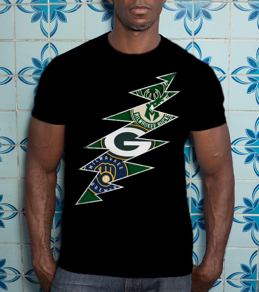 Green Bay Packers Milwaukee Brewers Milwaukee Bucks Grateful Dead Lightning Bolt T-Shirt
