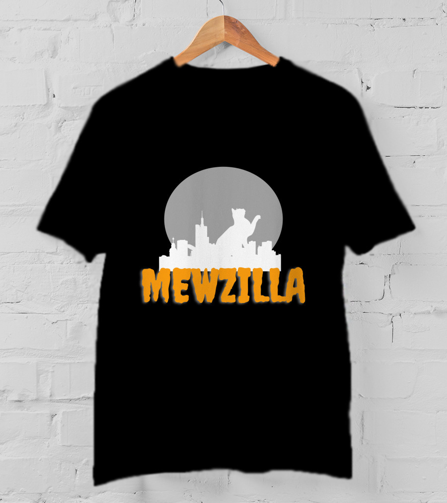 Mewzilla Cat Silhouette Over City Skyline Full Moon T-Shirt
