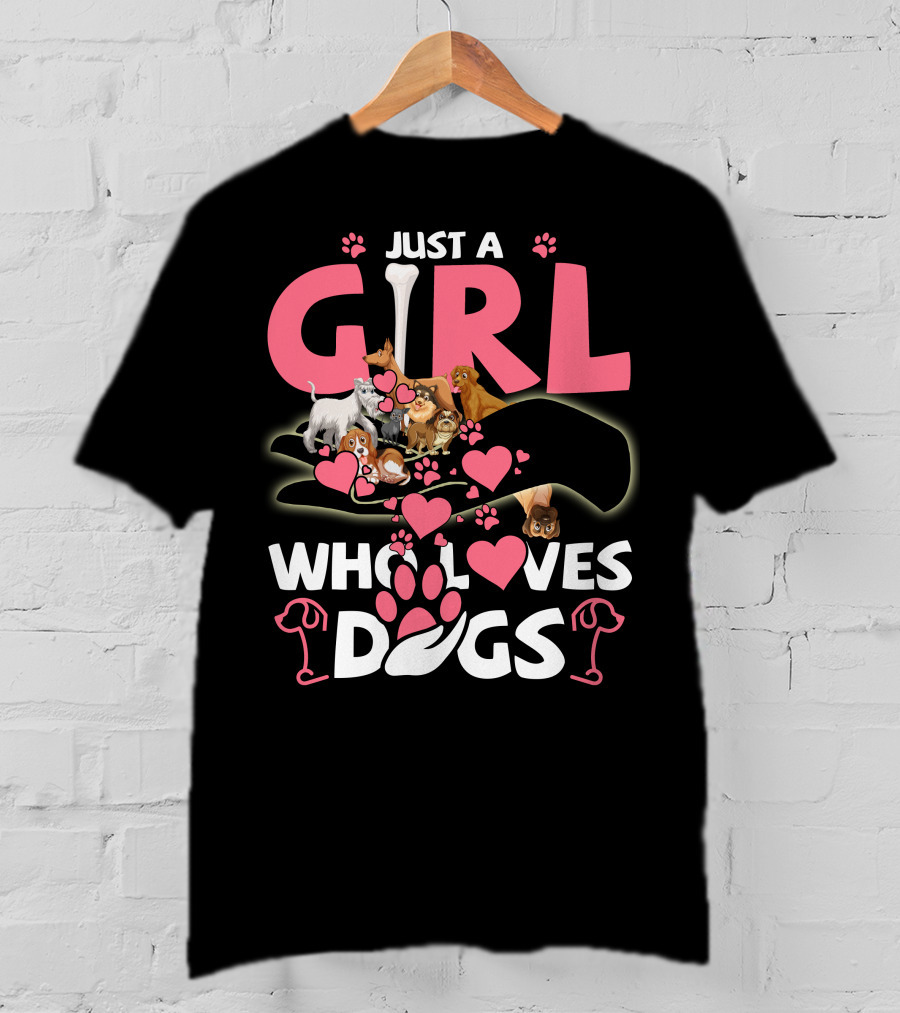 Just A Girl Who Loves Dogs With Cute Puppies And Hearts T-Shirt