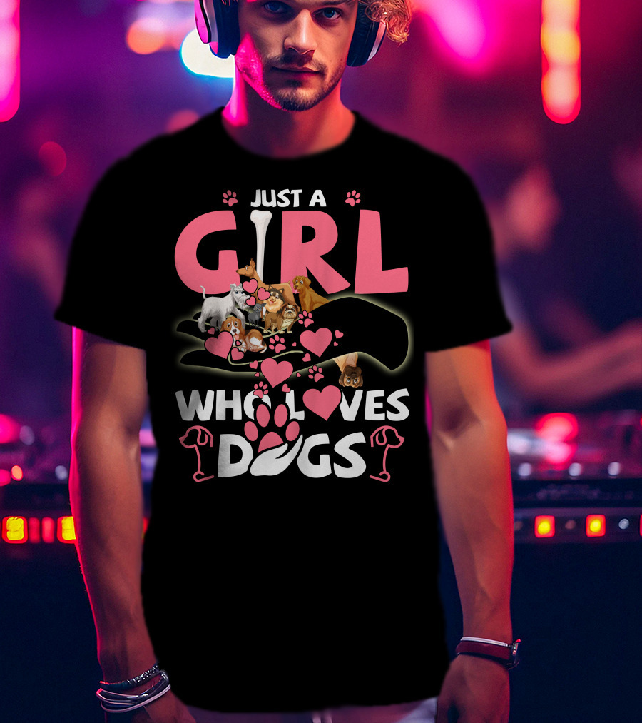 Just A Girl Who Loves Dogs With Cute Puppies And Hearts T-Shirt